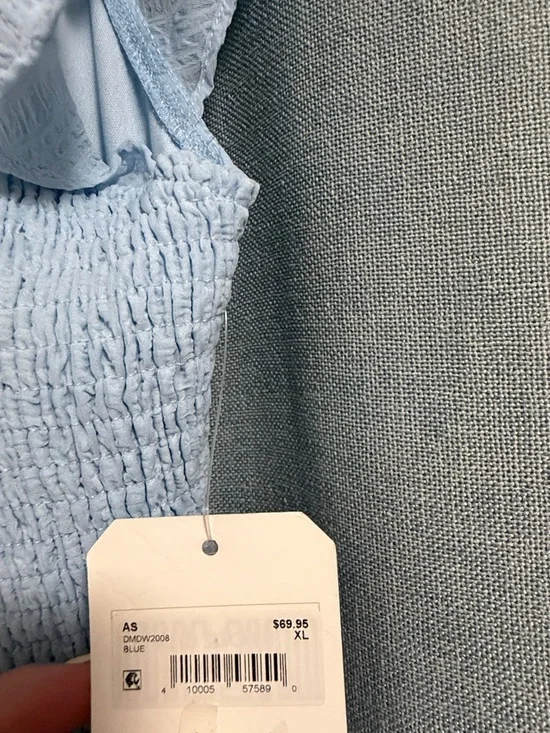 Altar’d State Light Blue Ruffled Sleeve Smocked Mini Dress, tie back -  XL - Picture 2 of 4